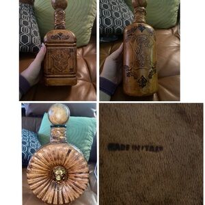Set of 3 Vintage Italian Leather Wrapped Decanter Bottles - Made in Italy